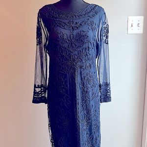 J S Collections Navy Embroidered Dress with side slit